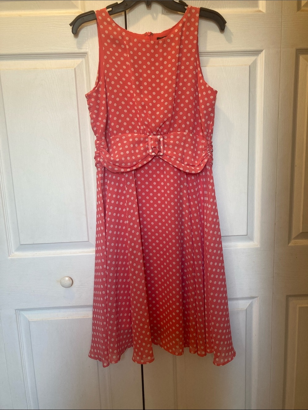 Voir Voir Coral Pink Polka Dot A-Line Dress with Belt.. size Medium